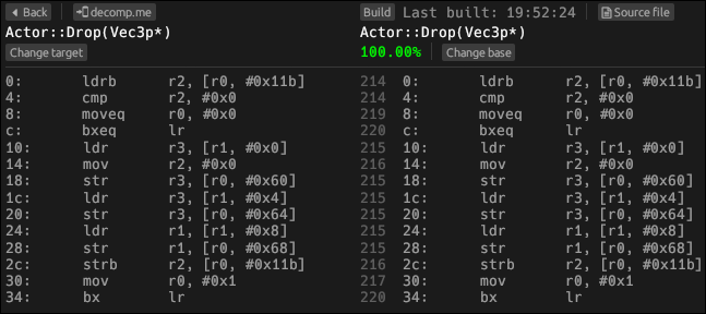 Matching function in objdiff