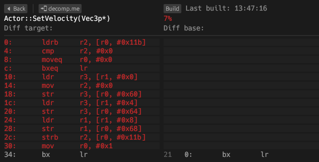 Function in objdiff