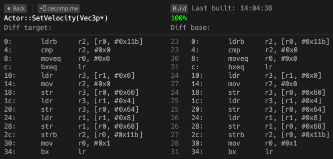 Matching function in objdiff