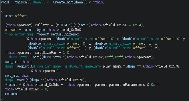 Ghidra function after defining the struct's size and parent