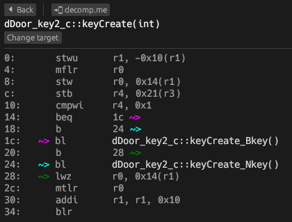 A comparison tree switch in objdiff