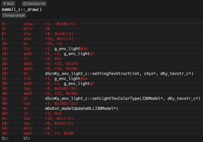 Function in objdiff