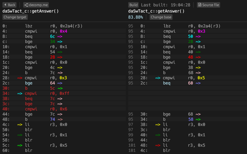 A comparison tree missing a useless case label in objdiff